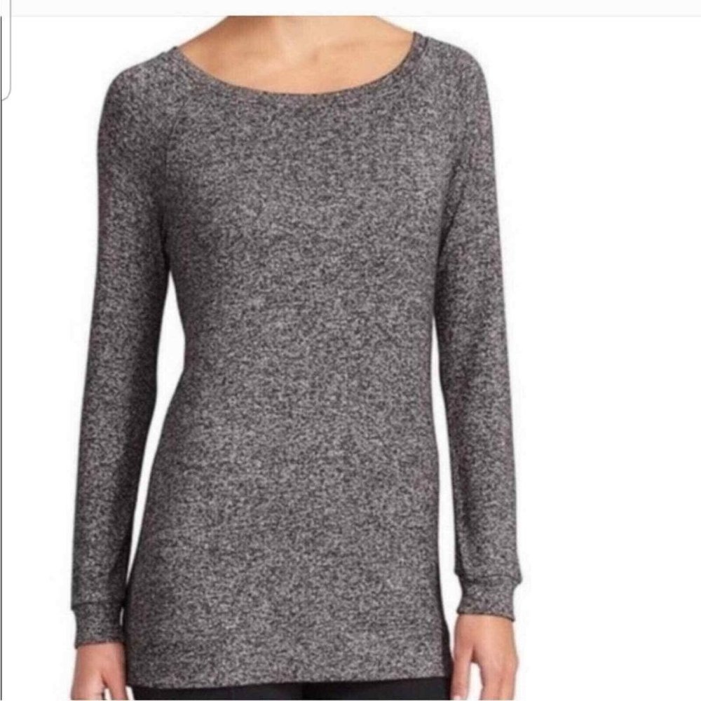 *Athleta Lux Pose Marled Pullover Top Womens Sz XL Black Long Sleeve Activewear